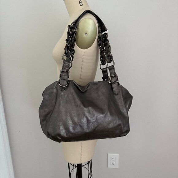 MICHAEL Michael Kors Crossbody Satchel 2 Way Shoulder Tote Bag Metallic Leather - Picture 1 of 10